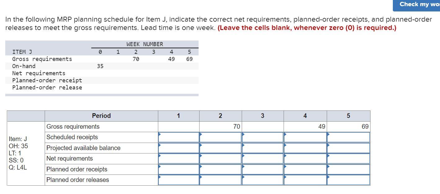 Solved Check my wo! In the following MRP planning schedule