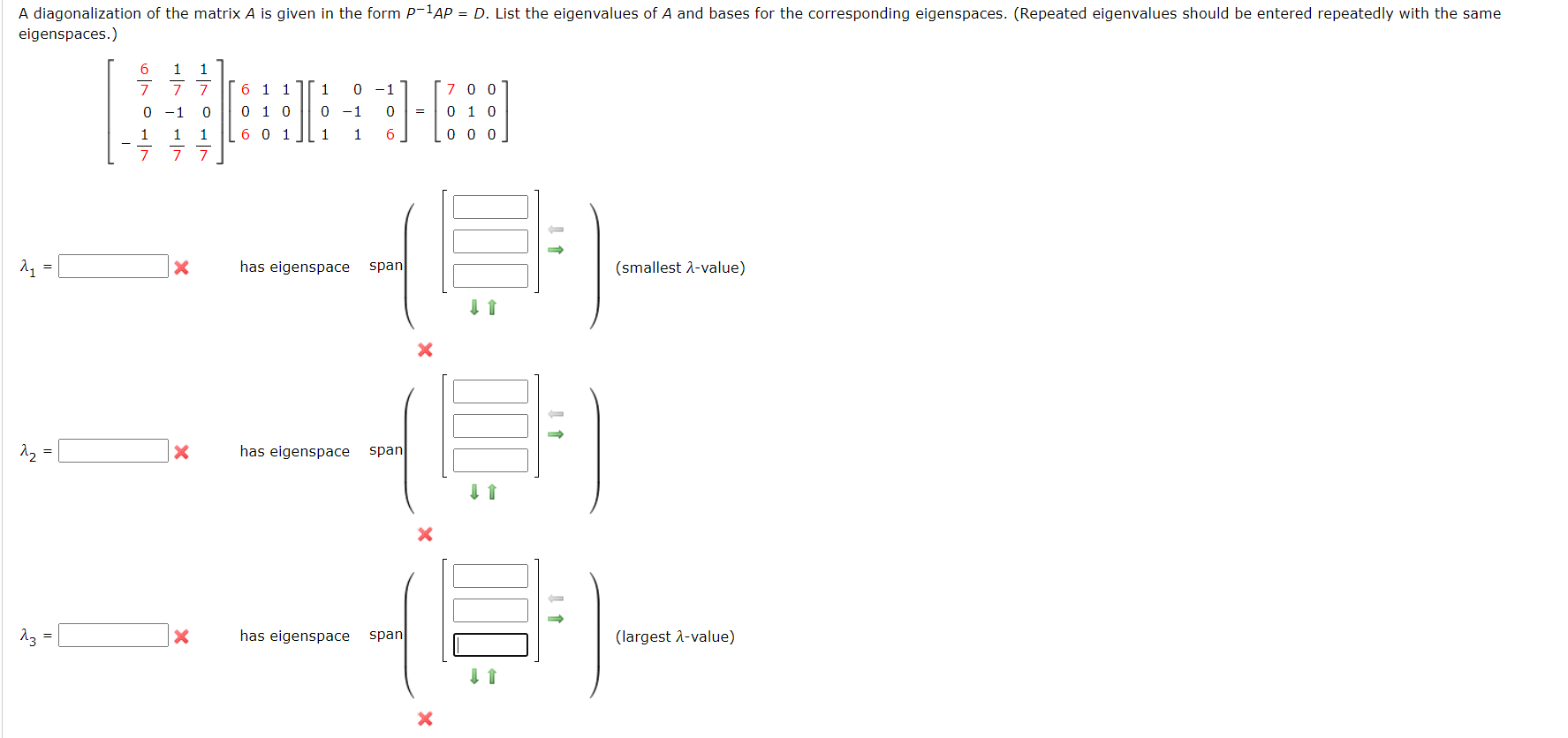 Solved A diagonalization of the matrix A is given in the | Chegg.com