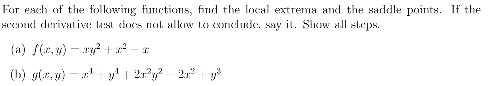 Solved For Each Of The Following Functions, Find The Local 