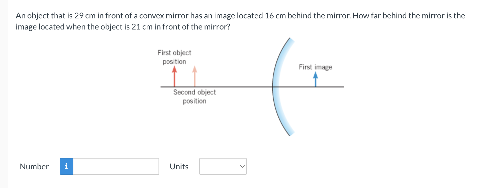 Solved An object that is 29 cm in front of a convex mirror | Chegg.com