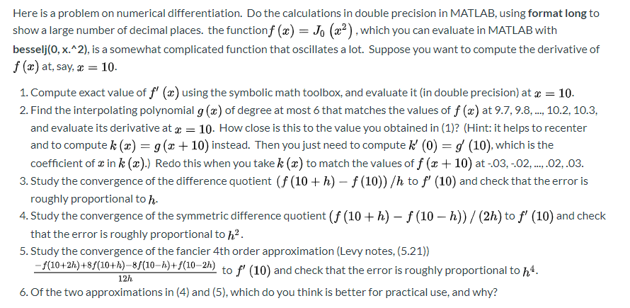 Here is a problem on numerical differentiation. Do | Chegg.com