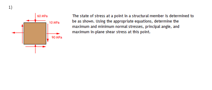 Solved 60 MPa 10 MPa The state of stress at a point in a | Chegg.com