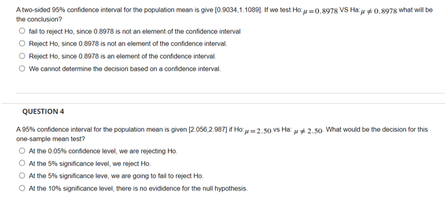 Solved A two-sided 95% confidence interval for the | Chegg.com