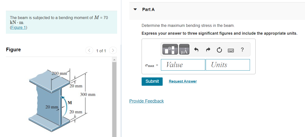 Solved The beam is subjected to a bending moment of M=70 | Chegg.com