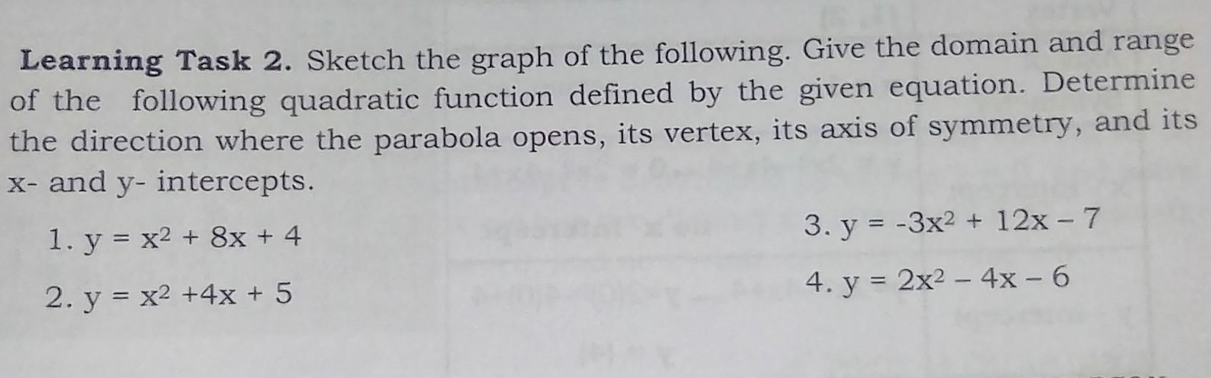 Solved Learning Task 2 Sketch The Graph Of The Following Chegg Com