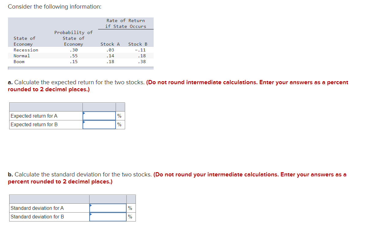 Solved Consider The Following Information: Rate Of Return If | Chegg.com