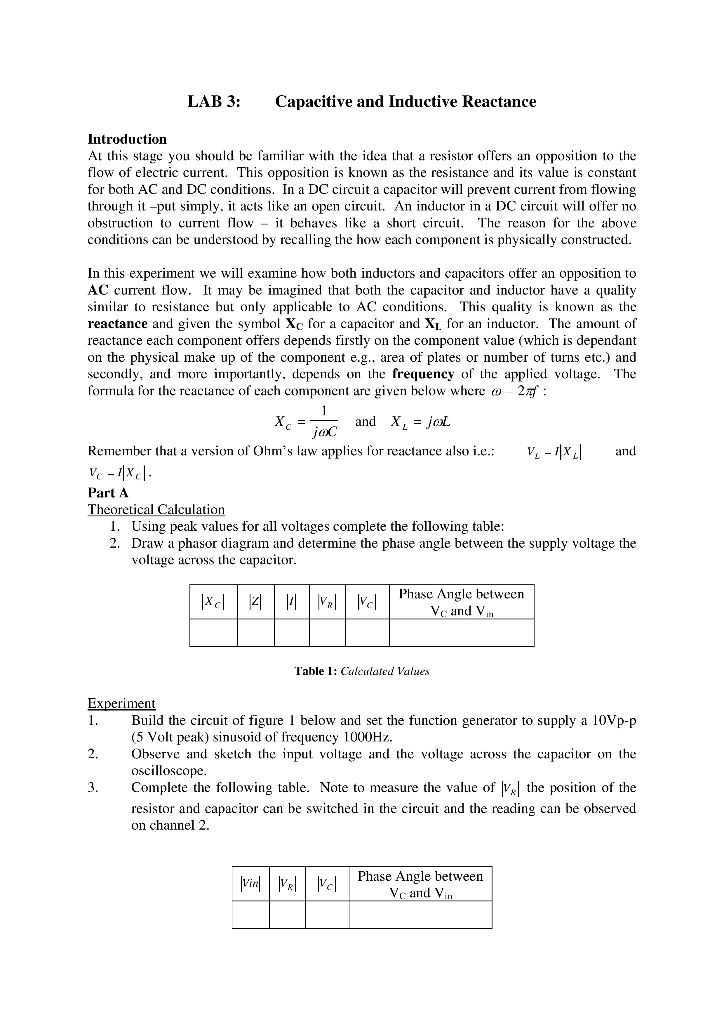 Solved LAB 3 Capacitive and Inductive Reactance