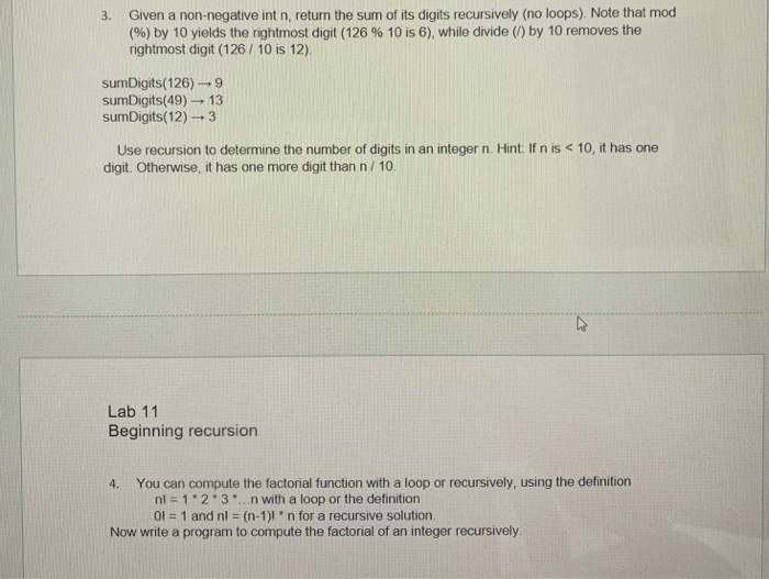 Solved Lab 11 Beginning recursion 1. The definition of the | Chegg.com