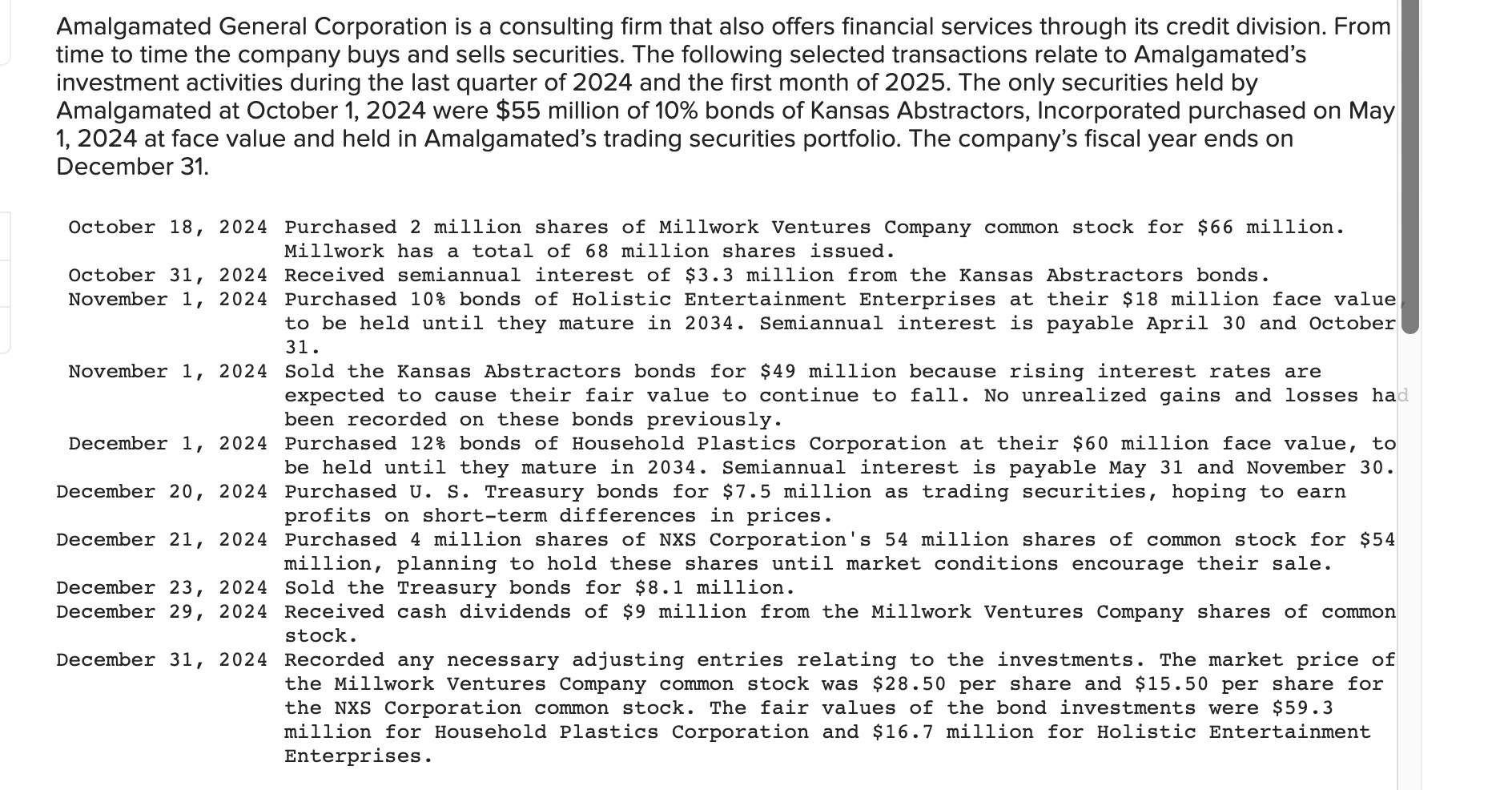 Amalgamated General Corporation is a consulting firm