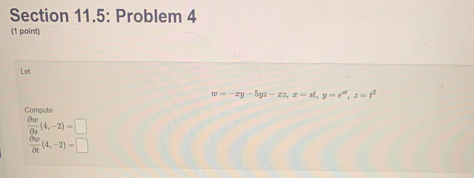 Solved Section 11 5 Problem 4 1 Point Let W Ay 5yz