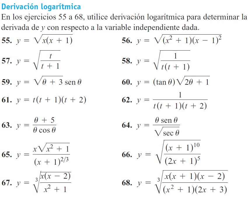 Solved Derivación Logarítmica En Los Ejercicios 55 A 68, | Chegg.com