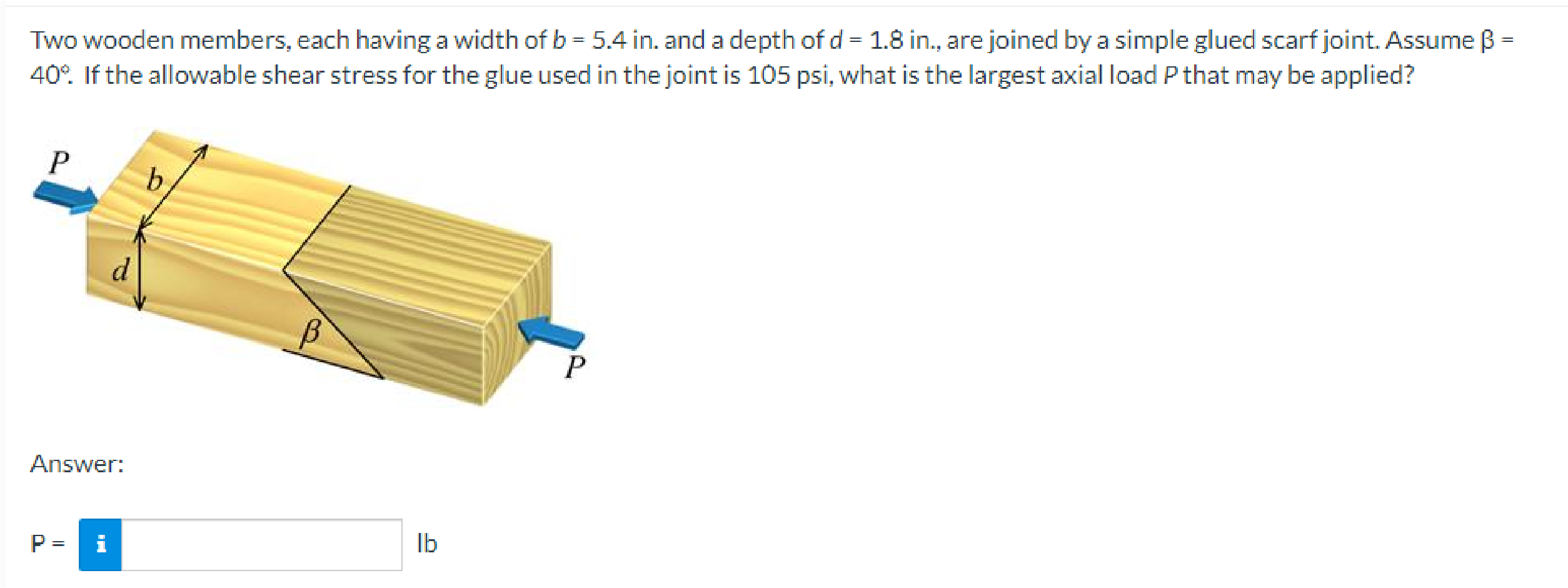 Solved Two wooden members, each having a width of b = 5.4