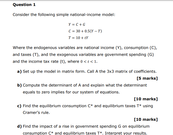 Solved Consider the following simple national-income model: | Chegg.com