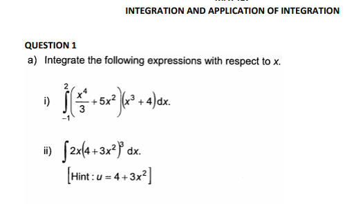 Solved INTEGRATION AND APPLICATION OF INTEGRATION QUESTION 1 | Chegg.com