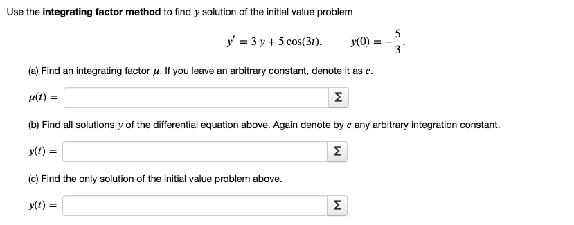 Solved Use the integrating factor method to find y solution | Chegg.com