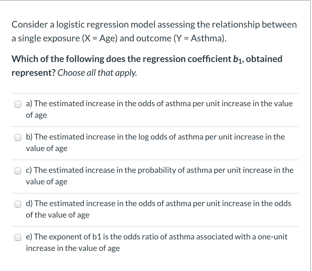 Solved Consider a logistic regression model assessing the | Chegg.com