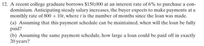 Solved A recent college graduate borrows $150,000 at an | Chegg.com