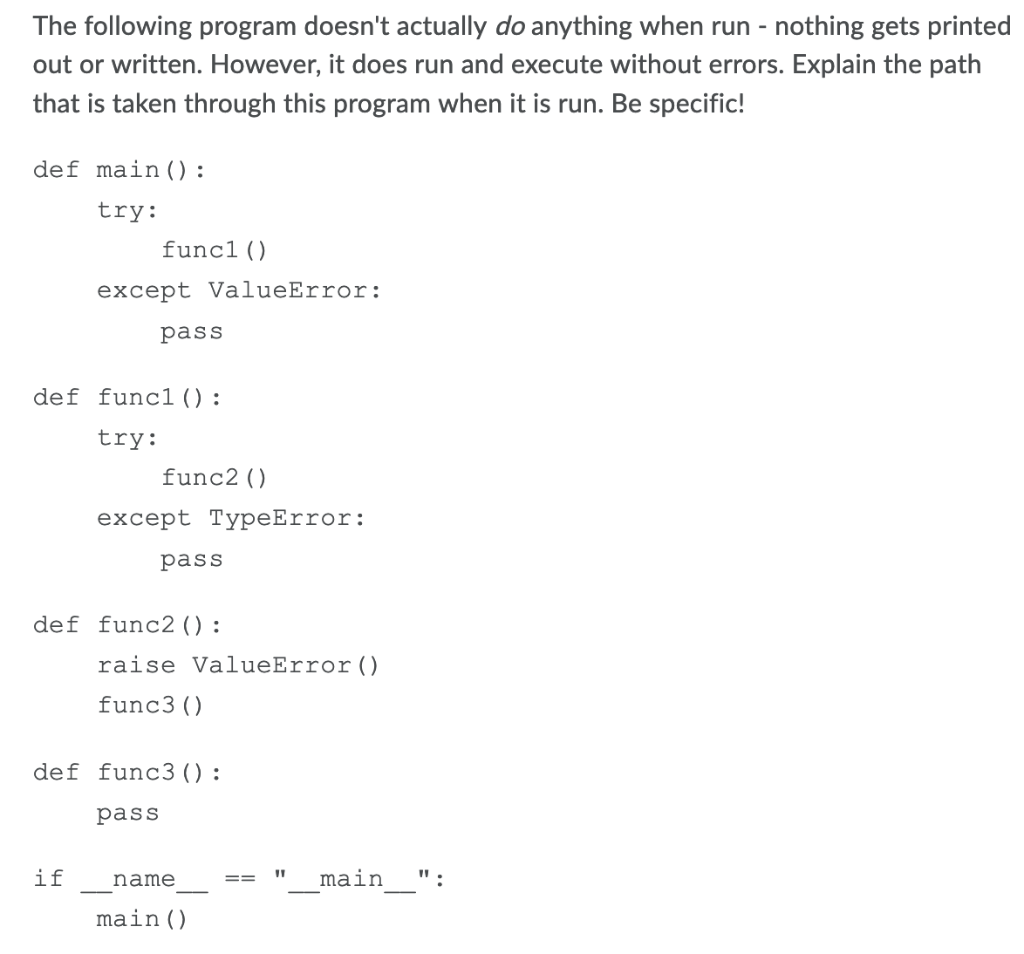 Solved The following program doesn't actually do anything | Chegg.com