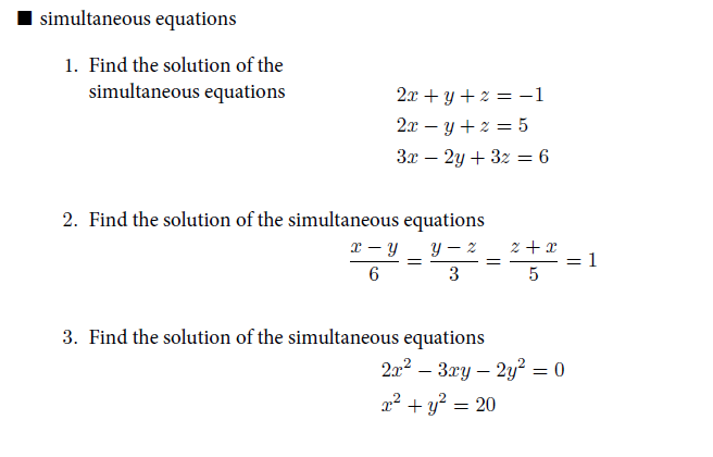 Solved Simultaneous Equations 1 Find The Solution Of The Chegg Com