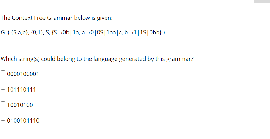 Solved The Context Free Grammar below is given: G=({S,a,b}, | Chegg.com