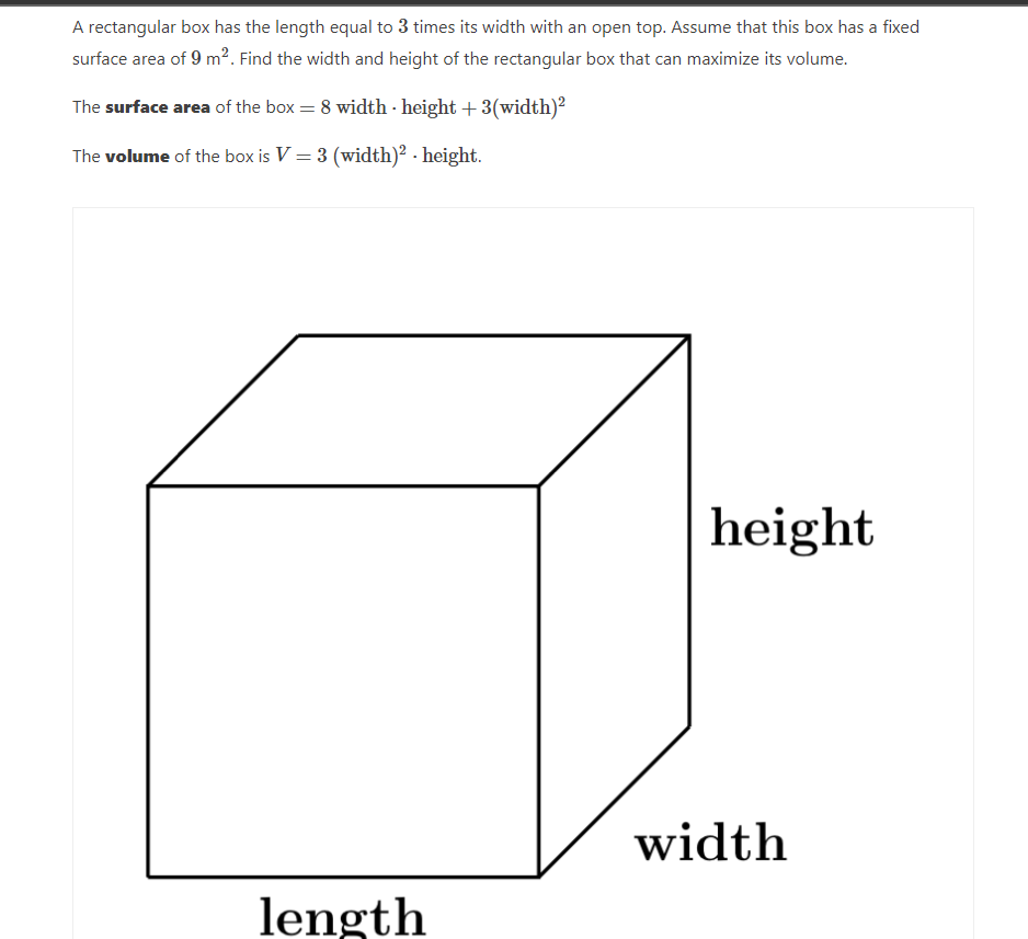 Solved A rectangular box has the length equal to 3 times its | Chegg.com