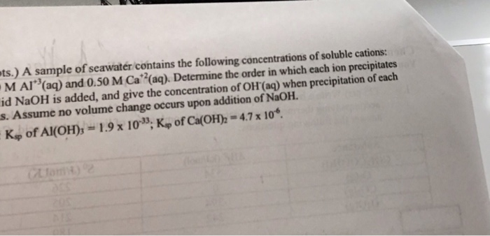 Solved ts.) A sample of seawater contains the following | Chegg.com