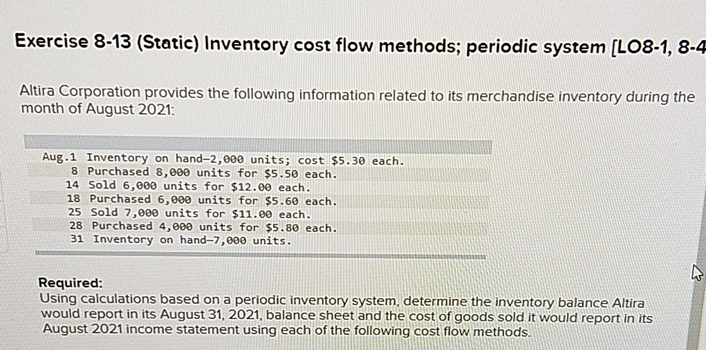Solved Exercise 813 (Static) Inventory cost flow methods;