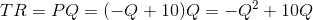 TR = PQ = (-Q + 10)Q = -Q^{2}+ 10Q