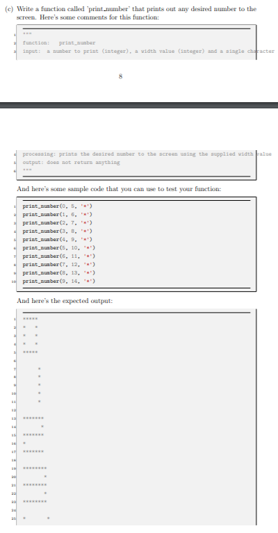 Solved (e) Write a function called print number that prints | Chegg.com