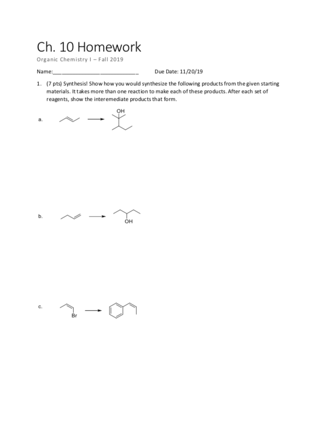 organic chemistry chapter 10 homework answers