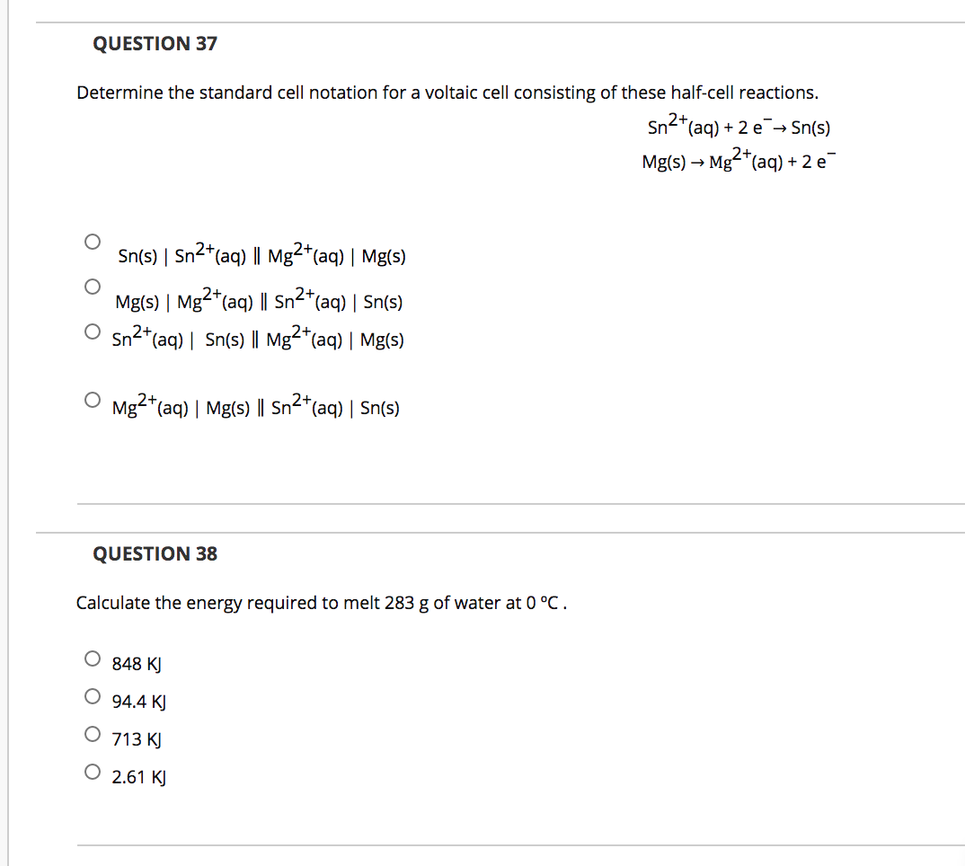 Solved QUESTION 37 Determine the standard cell notation for