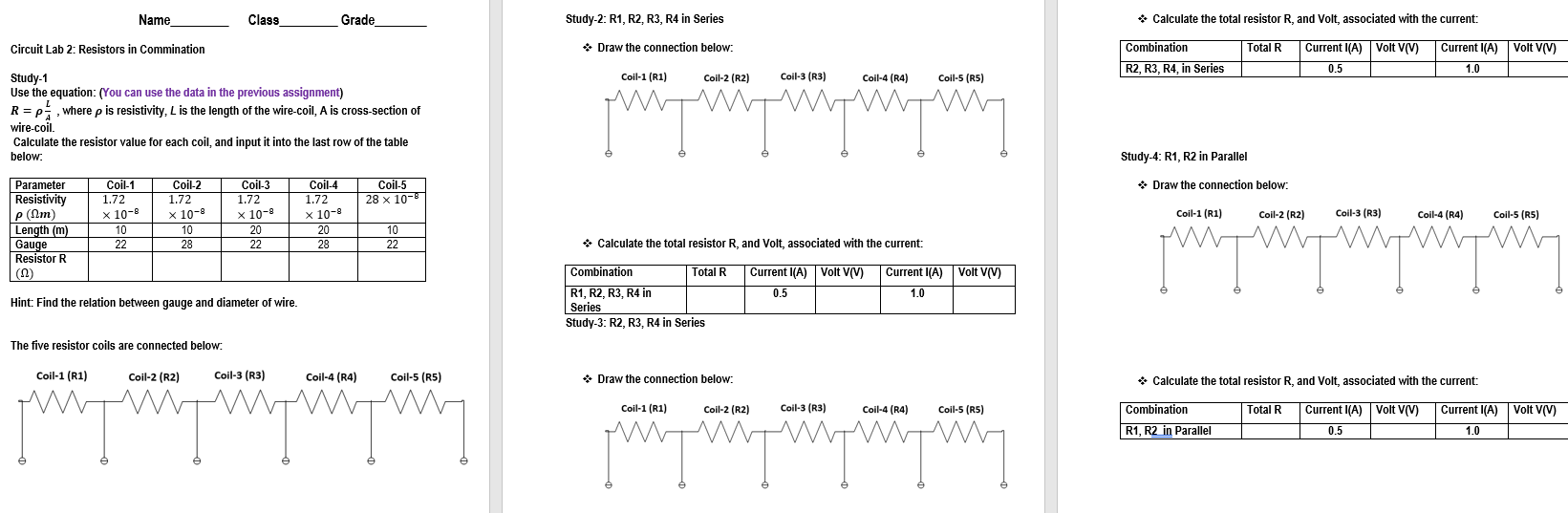 Solved Name Class Grade Study-2: R1, R2, R3, R4 in Series | Chegg.com