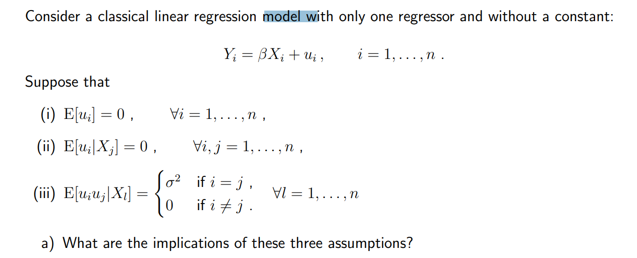 Solved Consider A Classical Linear Regression Model With 7699