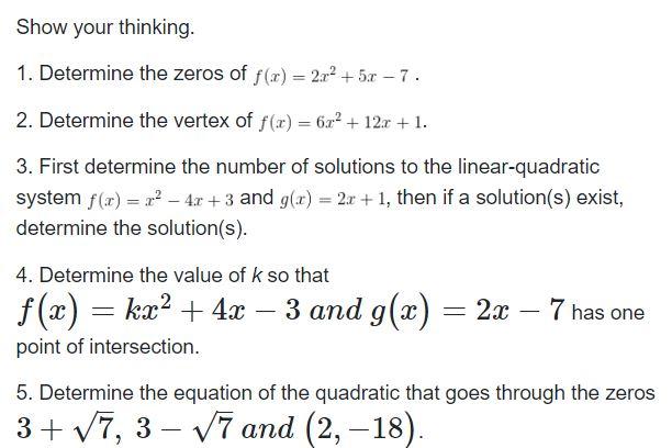 Solved Show your thinking. 1. Determine the zeros of f(x) = | Chegg.com