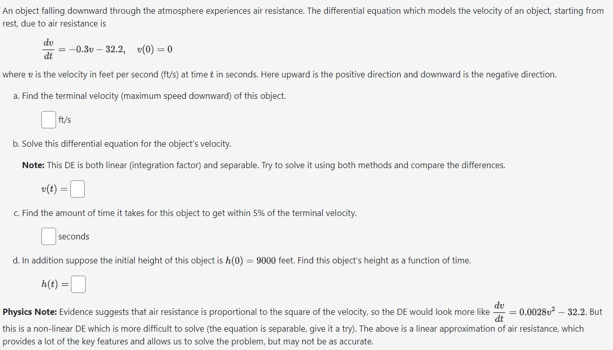 Solved An object falling downward through the atmosphere | Chegg.com