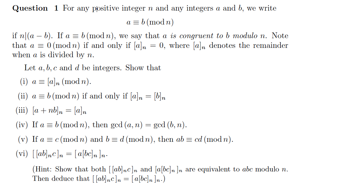 Solved A≡b(modn) If N∣(a−b). If A≡b(modn), We Say That A Is | Chegg.com