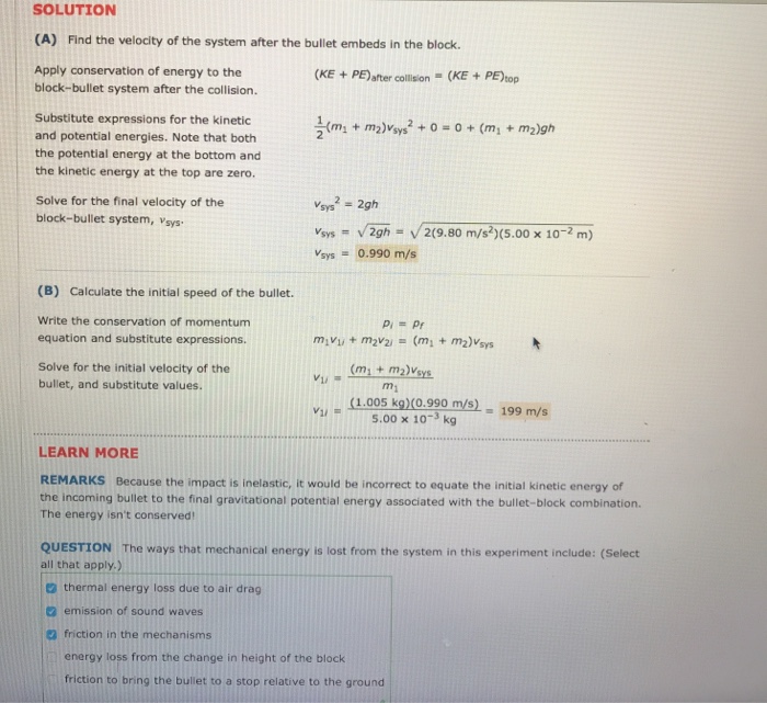 Solved EXAMPLE 6.5 The Ballistic Pendulum (a) Diagram of a | Chegg.com