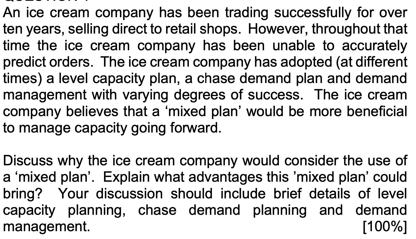 Solved An Ice Cream Company Has Been Trading Successfully Chegg Com