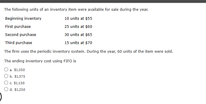 Solved The following units of an inventory item were | Chegg.com