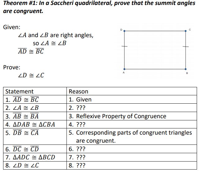 Solved Theorem #1: In A Saccheri Quadrilateral, Prove That | Chegg.com