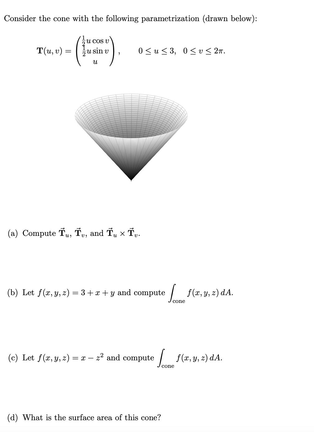 Solved Consider the cone with the following parametrization | Chegg.com