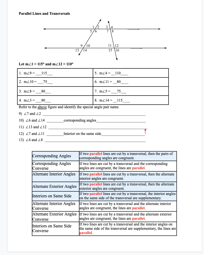 Parallel Lines and Transversas Flashcards