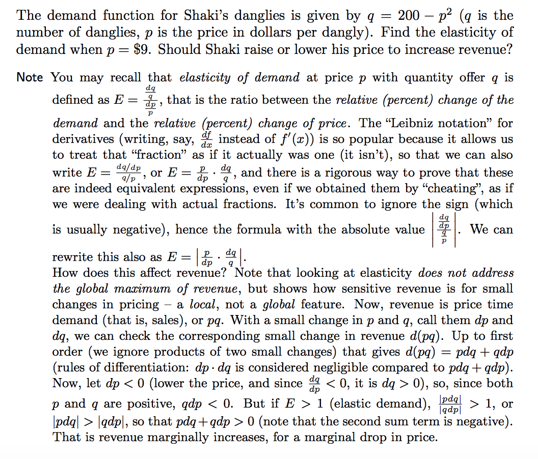 Solved Da R Or E Da A 9 P Dp Da The Demand Function For Chegg Com