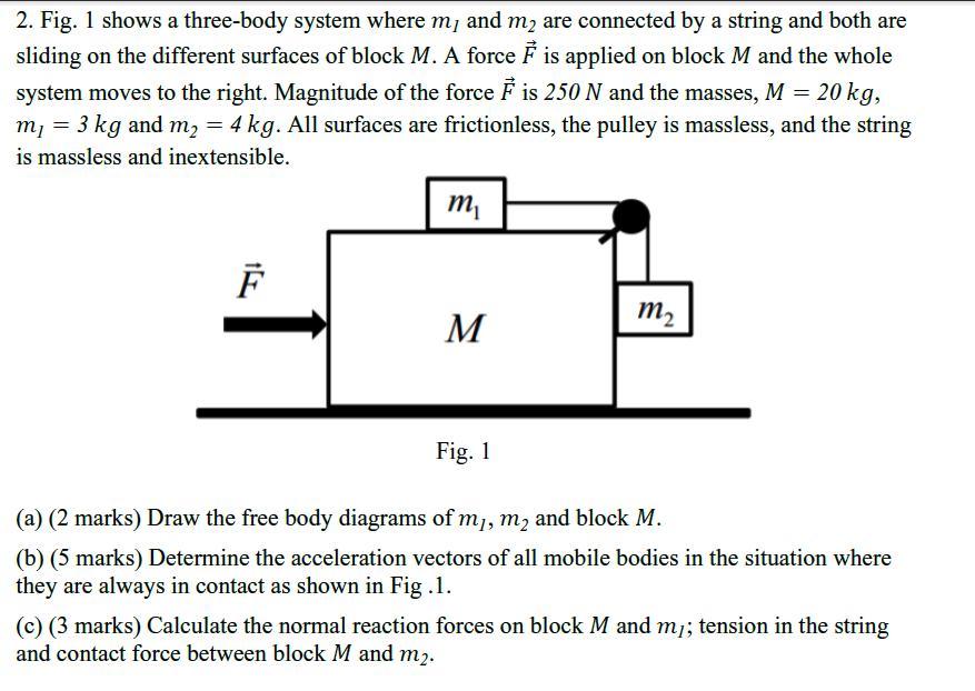 Solved 2. Fig. 1 shows a three-body system where my and m2 | Chegg.com