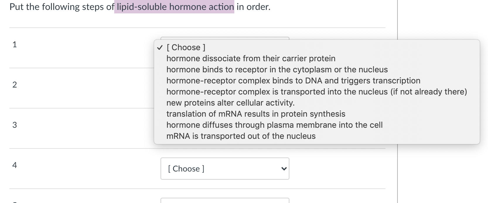 Solved Put the following steps of lipid-soluble hormone | Chegg.com