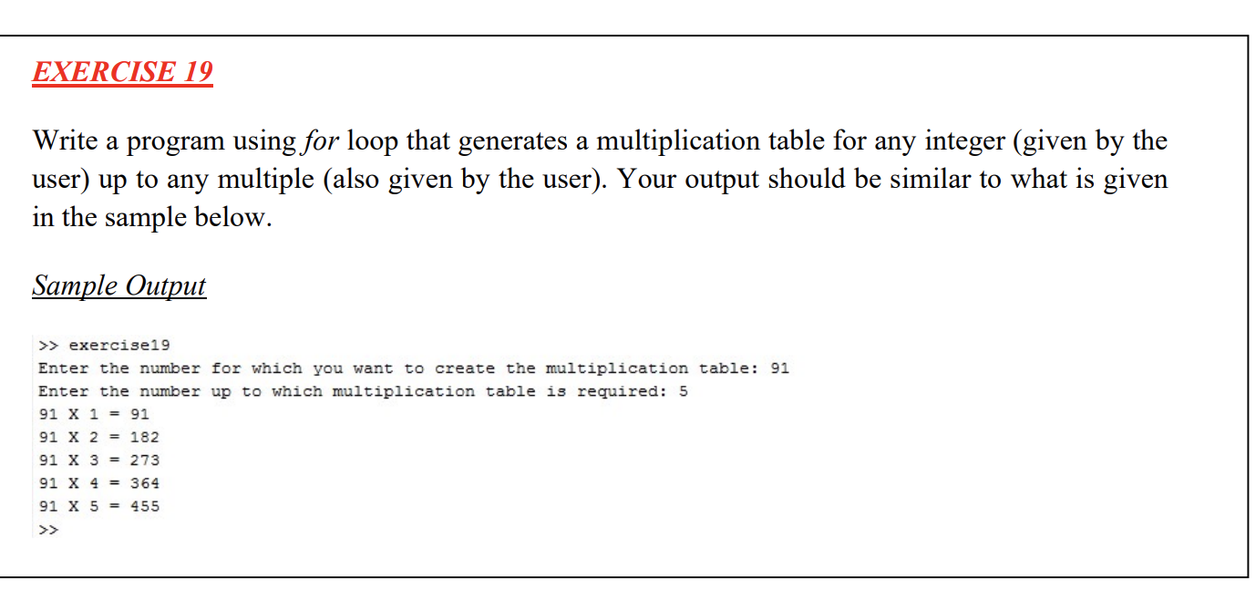 Solved Exercise 19 Matlab: Write a program using for loop | Chegg.com