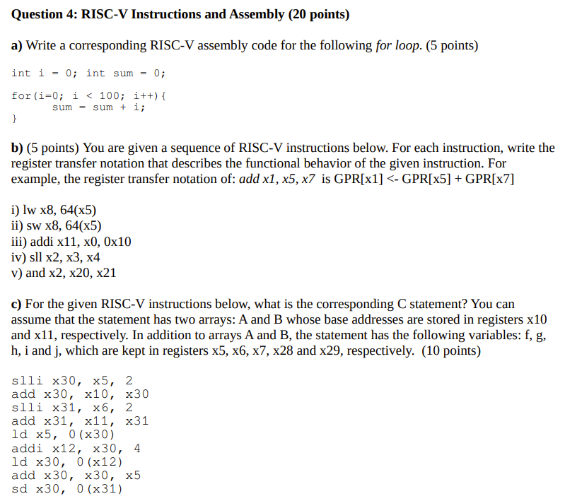 Solved A) Write A Corresponding RISC-V Assembly Code For The | Chegg.com