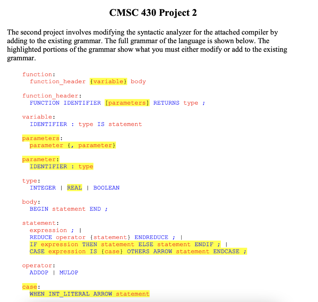 Solved CMSC 430 Project 2 The second project involves | Chegg.com Solved CMSC 430 Project 2 The second project involves | Chegg.com