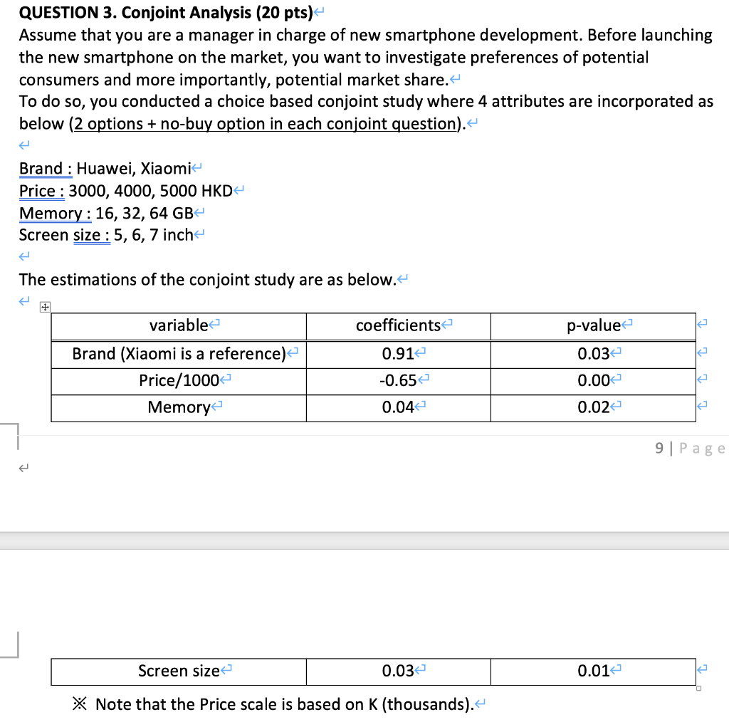 QUESTION 3. Conjoint Analysis (20 pts) - Assume that | Chegg.com