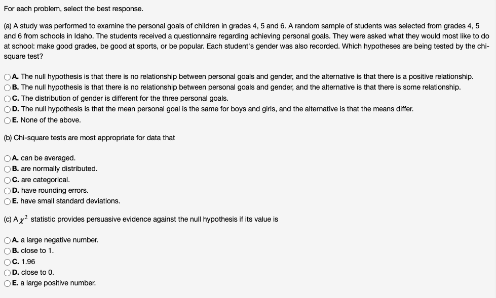 Solved For each problem, select the best response. (a) A | Chegg.com